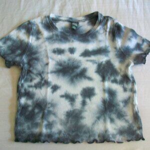Wild Fable Blue Gray Tie Dye Thermal Knit Lettuce Hem Short Sleeve Top SZ Medium